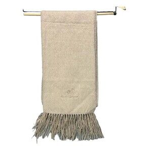 Alpaca Camargo Neck Scarf Fringe Embroidered Camel Beige Tan Soft Designer